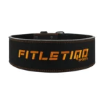 Premium Leather Weightlifting Belt – Heavy Duty Gym Support Belt (Orange Stitch Edition)