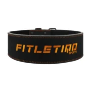 Premium Leather Weightlifting Belt – Heavy Duty Gym Support Belt (Orange Stitch Edition)
