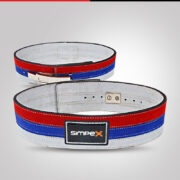 Red and Blue Striped Weightlifting Belt – Training Equipment