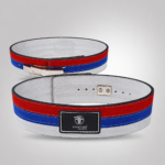Red and Blue Striped Weightlifting Belt – Training Equipment
